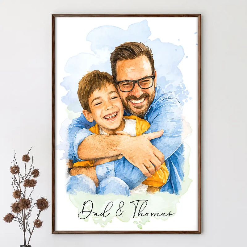 Gift For Husband,Gift For Men,Gift For Father,Gift For Grandpa,Non-Eng,Photo - Watercolor (remove BG),Cozy - Custom Photo Realistic Watercolor Art I Love You Dad Grandpa - Personalized Poster
