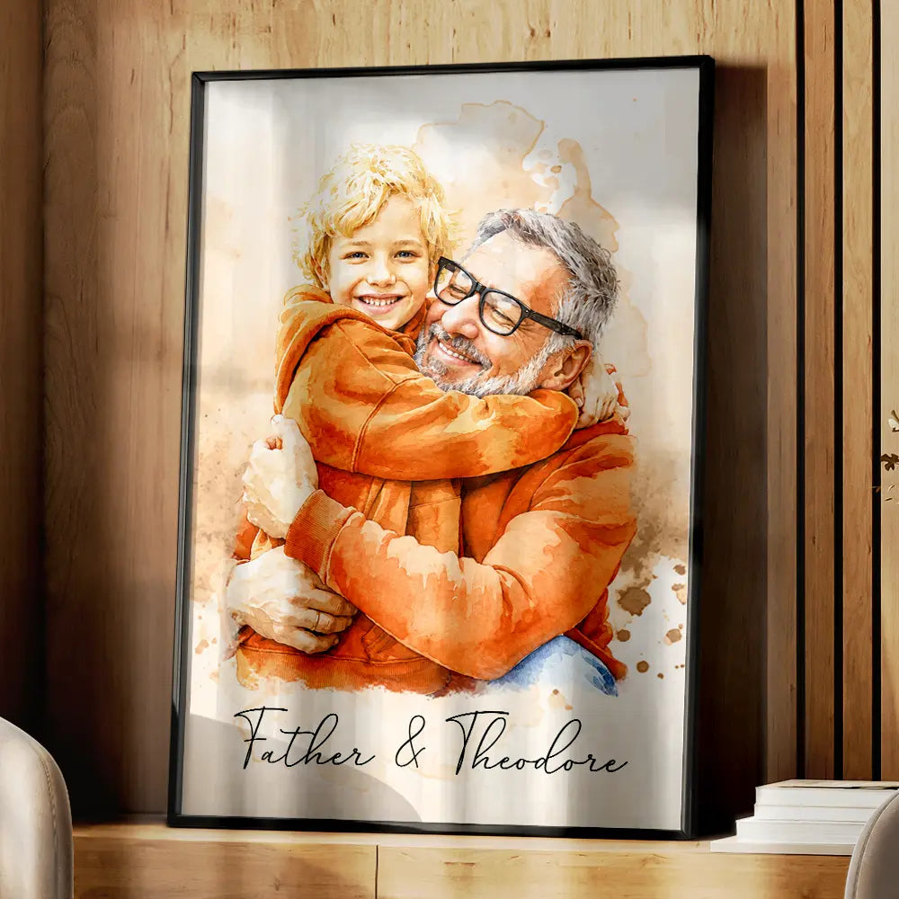 Gift For Husband,Gift For Men,Gift For Father,Gift For Grandpa,Non-Eng,Photo - Watercolor (remove BG),Cozy - Custom Photo Realistic Watercolor Art I Love You Dad Grandpa - Personalized Poster