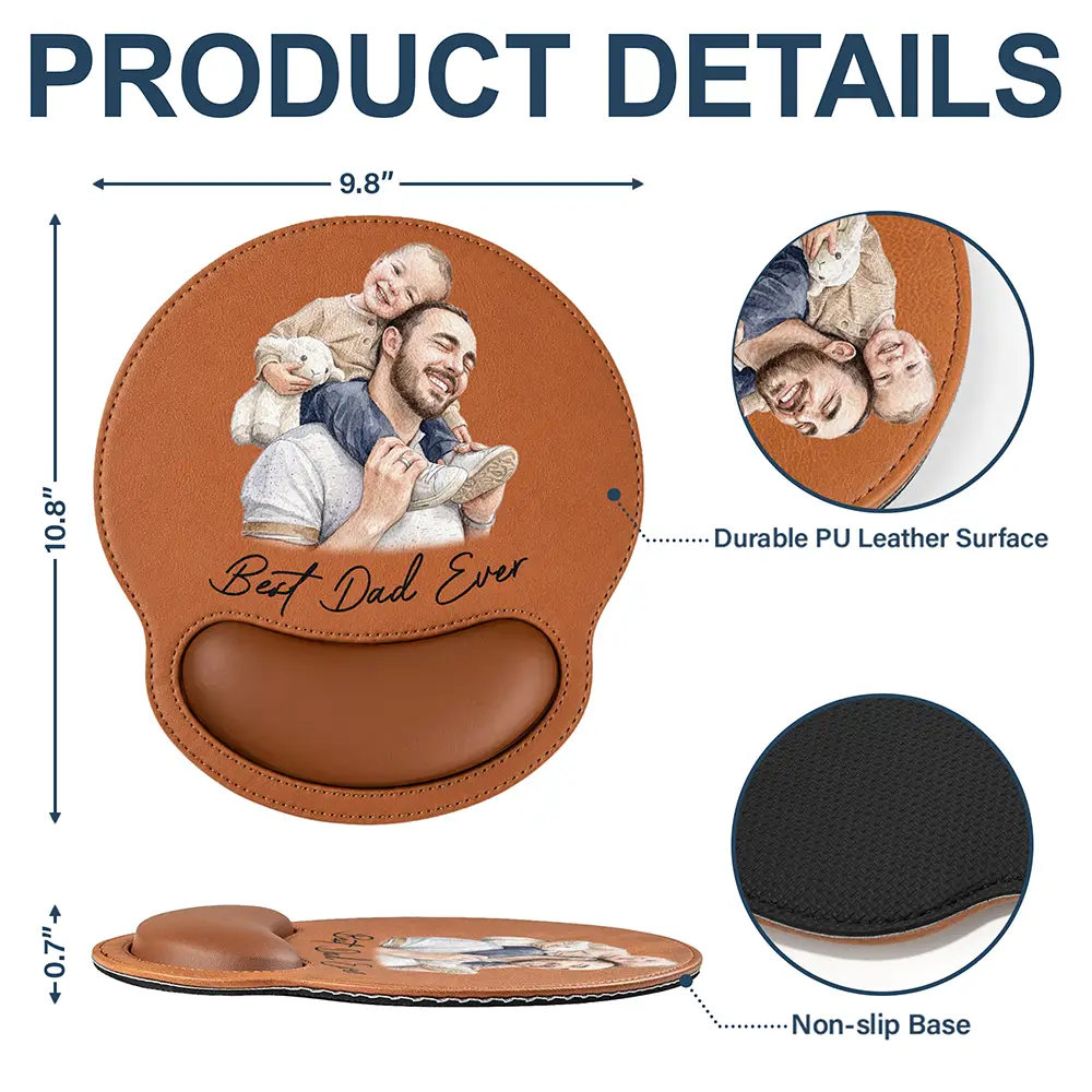Gift For Father,Custom Photo,Art Design,Sentimental,Photo - Watercolor - Remove BG - Custom Photo Realistic Watercolor Art I Love You Daddy Papa - Personalized Leather Mouse Pad