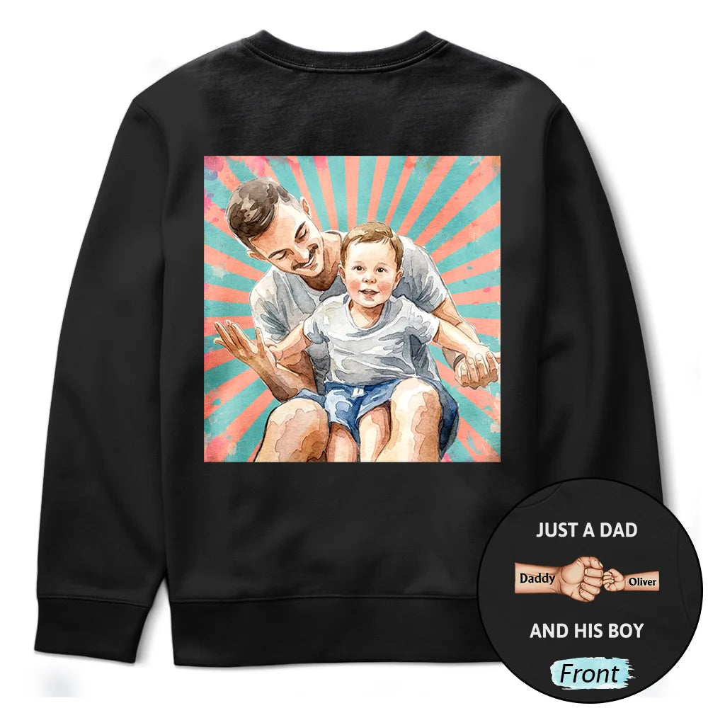Gift For Father,Dad - Daughter (Young),Gift For Daughter,Gift For Children,Custom Photo,Art Design,Proud,Photo - Watercolor - Remove BG,Icon - Custom Photo Realistic Watercolor Art Just A Dad And His Girl - Personalized T Shirt