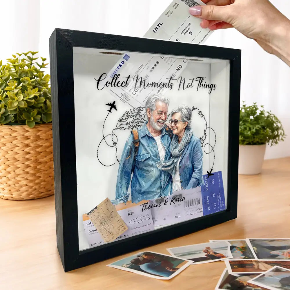 Custom Photo, Art Design, Summer, Gift For Couples, Top Market, Romantic, Photo - Watercolor - Remove BG - Custom Photo Realistic Watercolor Art Our Adventures Couple - Personalized Ticket Memory Box