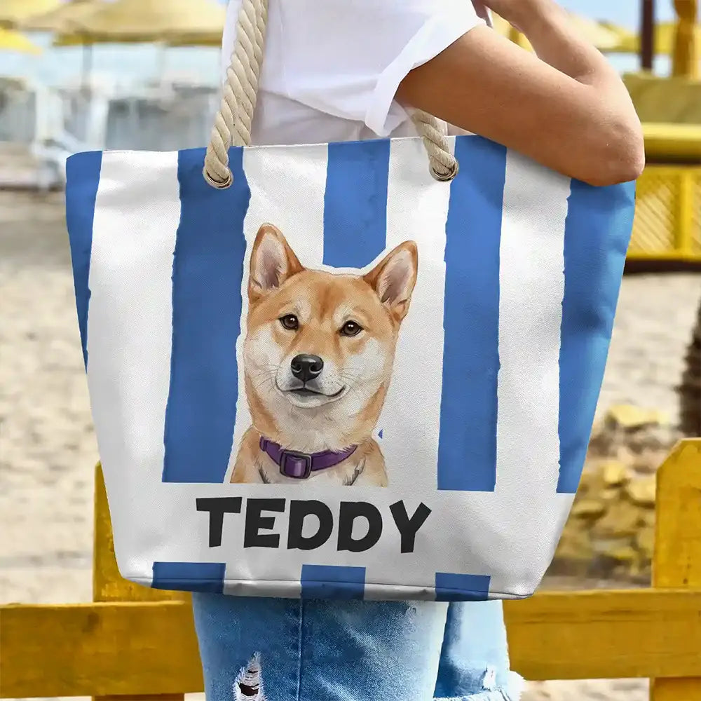 Custom Photo,Art Design,Summer,Pet Mom,Pet Lovers,Gift For Mother,Playful,Photo - Watercolor - Remove BG - Custom Photo Realistic Watercolor Art Pet Portrait Pet Mom - Personalized Beach Bag