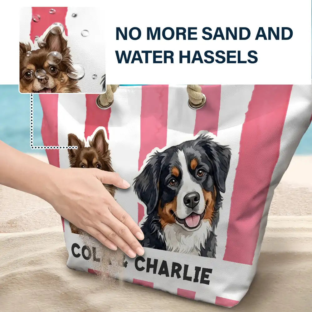 Custom Photo,Art Design,Summer,Pet Mom,Pet Lovers,Gift For Mother,Playful,Photo - Watercolor - Remove BG - Custom Photo Realistic Watercolor Art Pet Portrait Pet Mom - Personalized Beach Bag