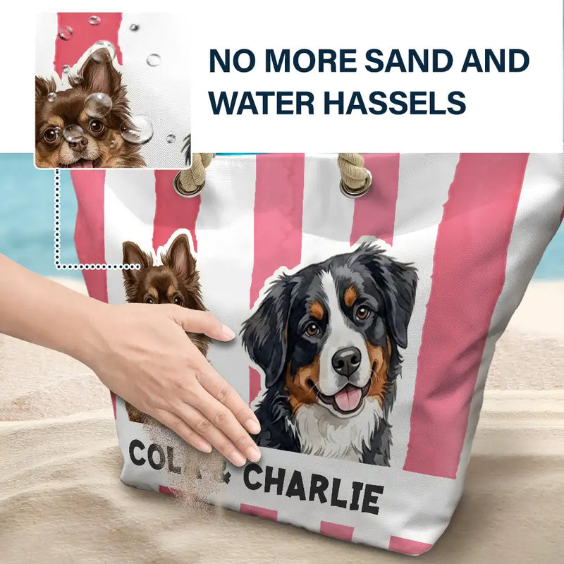 Custom Photo,Art Design,Summer,Pet Mom,Pet Lovers,Gift For Mother,Playful,Photo - Watercolor - Remove BG - Custom Photo Realistic Watercolor Art Pet Portrait Pet Mom - Personalized Beach Bag