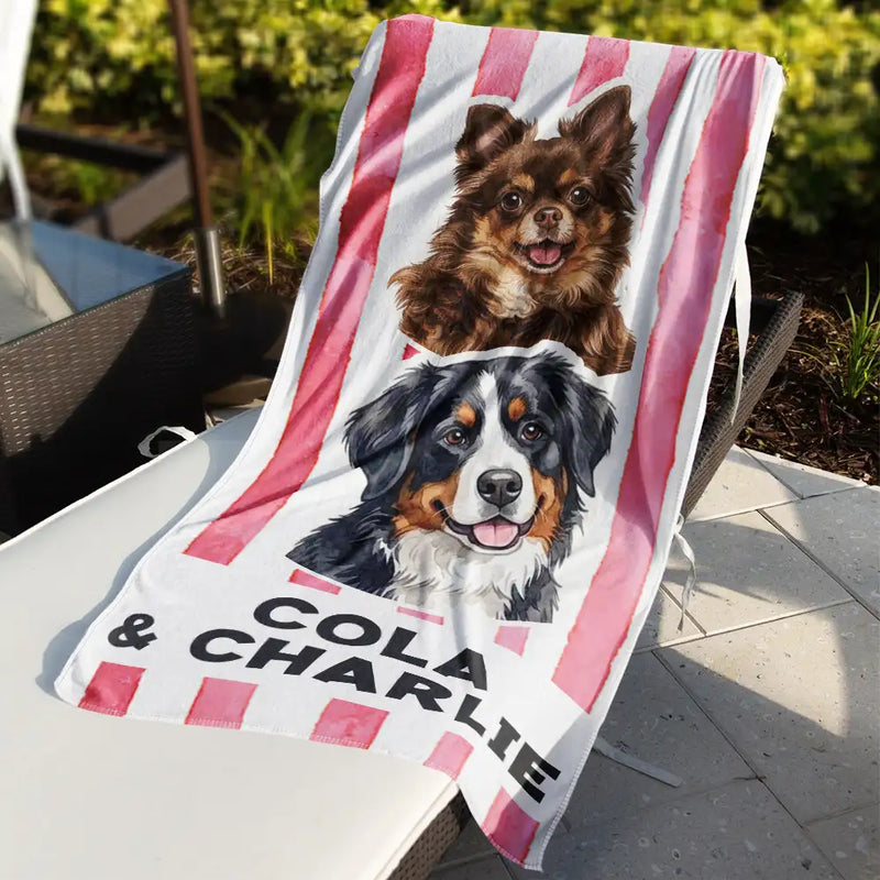Custom Photo, Art Design, Summer, Pet Mom, Pet Lovers, Gift For Mother, Playful, Photo - Watercolor - Remove BG - Custom Photo Realistic Watercolor Art Pet Portrait Pet Mom - Personalized Beach Towel