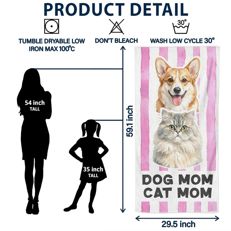 Custom Photo, Art Design, Summer, Pet Mom, Pet Lovers, Gift For Mother, Playful, Photo - Watercolor - Remove BG - Custom Photo Realistic Watercolor Art Pet Portrait Pet Mom - Personalized Beach Towel