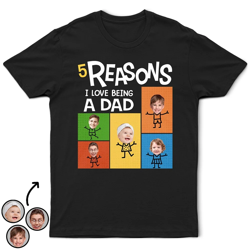 Custom Photo Reasons I Love Being Dad Grandpa - Personalized T Shirt