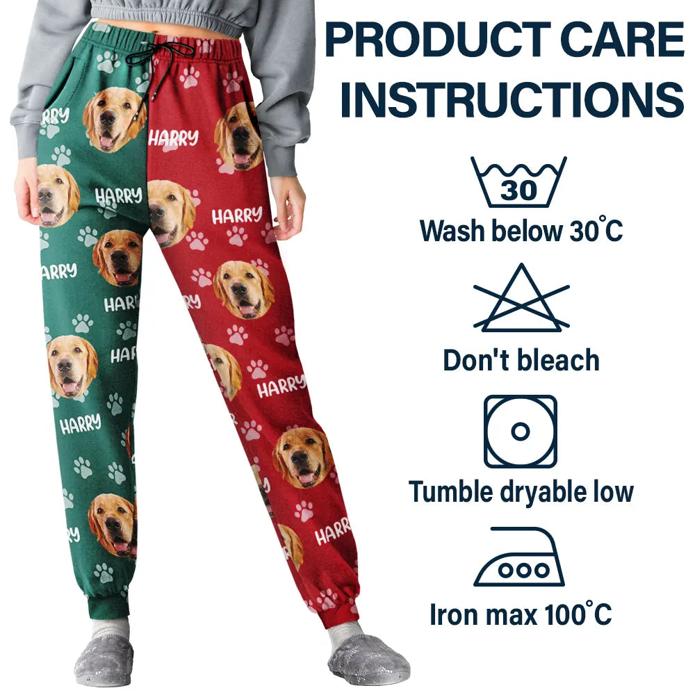 Funny,Pet Lovers,Custom Photo - Custom Photo Red Green Pet Face - Personalized Pajama Pants