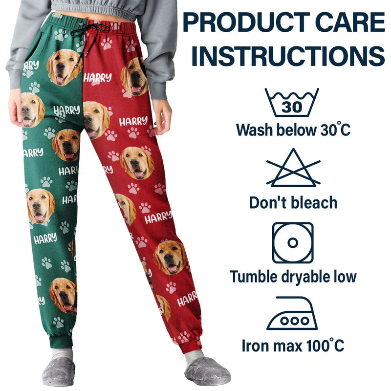 Funny,Pet Lovers,Custom Photo - Custom Photo Red Green Pet Face - Personalized Pajama Pants