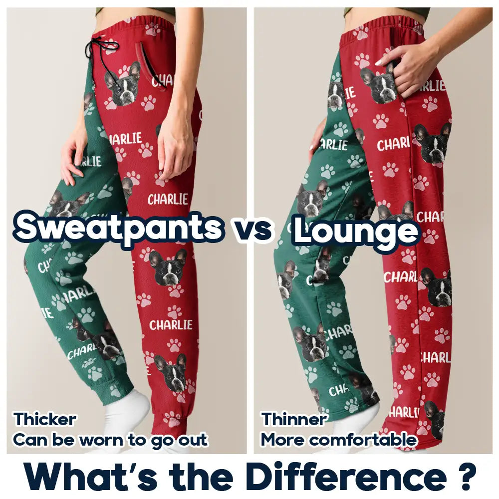 Funny,Pet Lovers,Custom Photo - Custom Photo Red Green Pet Face - Personalized Pajama Pants