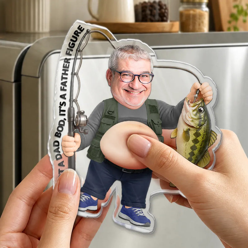 Gift For Father,Custom Photo,Fishing,Humorous,Cut-Face Photo - Custom Photo Reel Cool Dad Bod - Personalized Squishy Acrylic Fridge Magnet