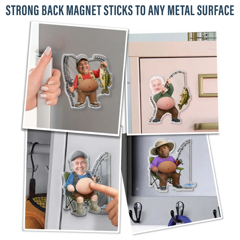 Gift For Father,Custom Photo,Fishing,Humorous,Cut-Face Photo - Custom Photo Reel Cool Dad Bod - Personalized Squishy Acrylic Fridge Magnet