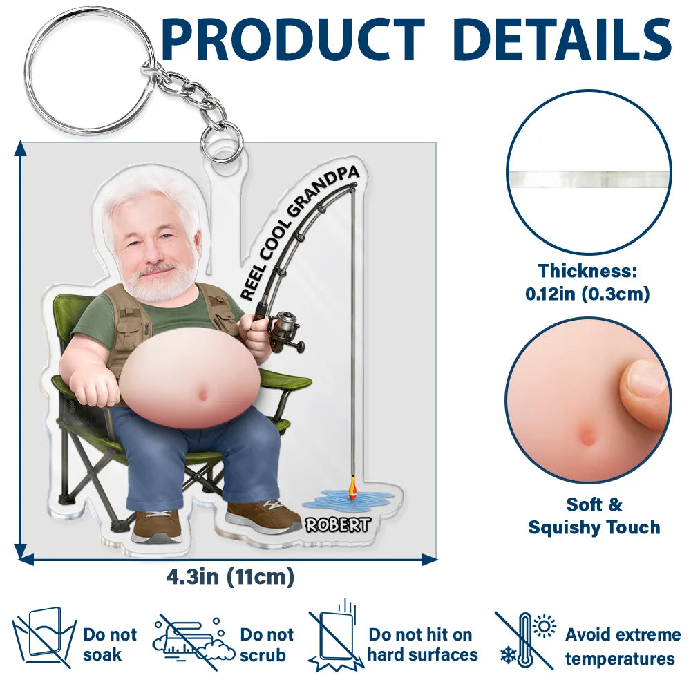 Humorous,Gift For Men,Fishing,Custom Photo,Gift For Yourself,Summer,Cut-Face Photo - Custom Photo Reel Cool Dad Bod - Personalized Squishy Acrylic Keychain