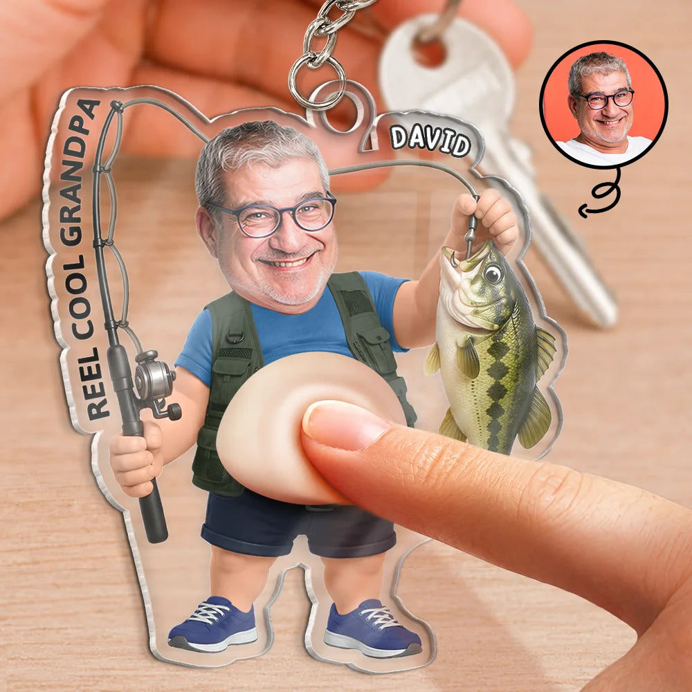 Humorous,Gift For Men,Fishing,Custom Photo,Gift For Yourself,Summer,Cut-Face Photo - Custom Photo Reel Cool Dad Bod - Personalized Squishy Acrylic Keychain