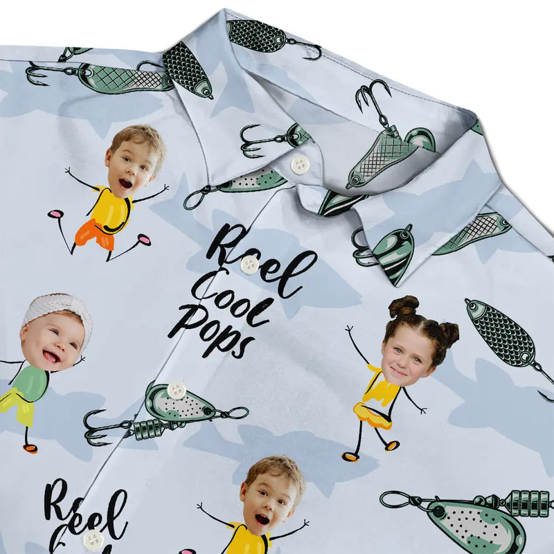 Gift For Father,Funny,Custom Photo,Fishing - Custom Photo Reel Cool Dad Dancing Kids - Personalized Hawaiian Shirt