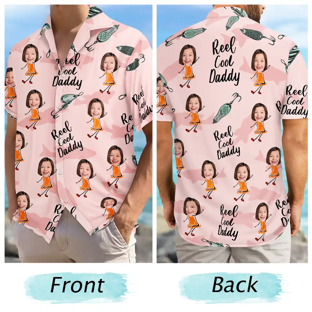 Gift For Father,Funny,Custom Photo,Fishing - Custom Photo Reel Cool Dad Dancing Kids - Personalized Hawaiian Shirt