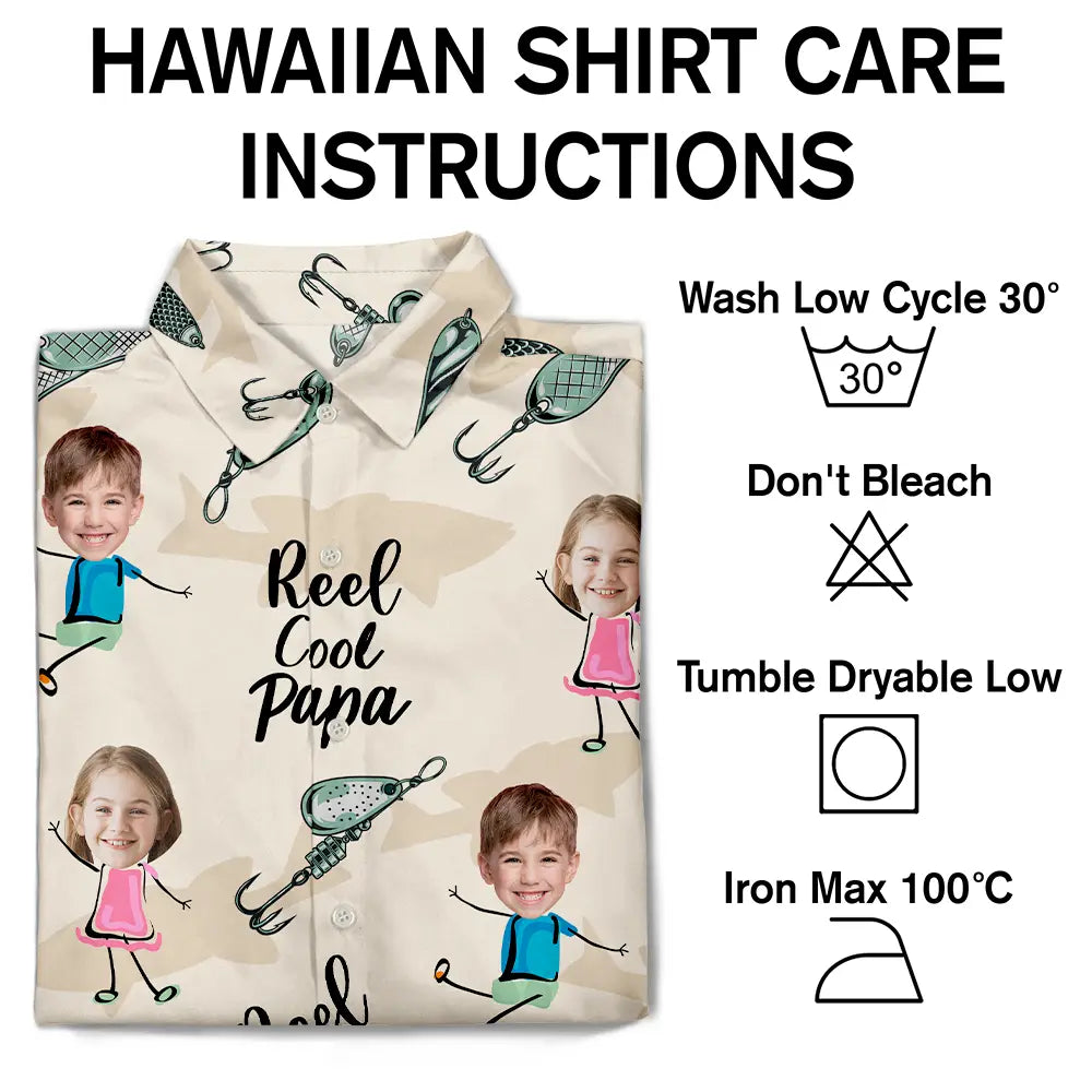 Gift For Father,Funny,Custom Photo,Fishing - Custom Photo Reel Cool Dad Dancing Kids - Personalized Hawaiian Shirt