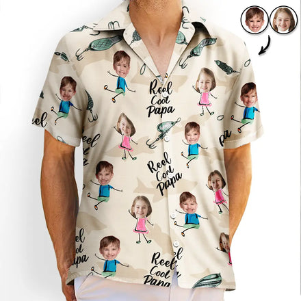 Bobine photo personnalisée « Papa cool dansant avec ses enfants » - T-shirt hawaïen personnalisé