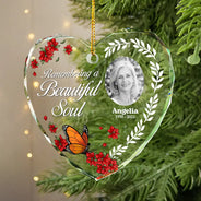 Gift For Wife,Gift For Women,Gift For Men,Gift For Husband,Christmas,Love,Gift For Daughter,Gift For Son,Gift For Mother,Gift For Father,Family,Custom Photo - Custom Photo Remembering A Beautiful Soul - Personalized Heart Shaped Glass Ornament
