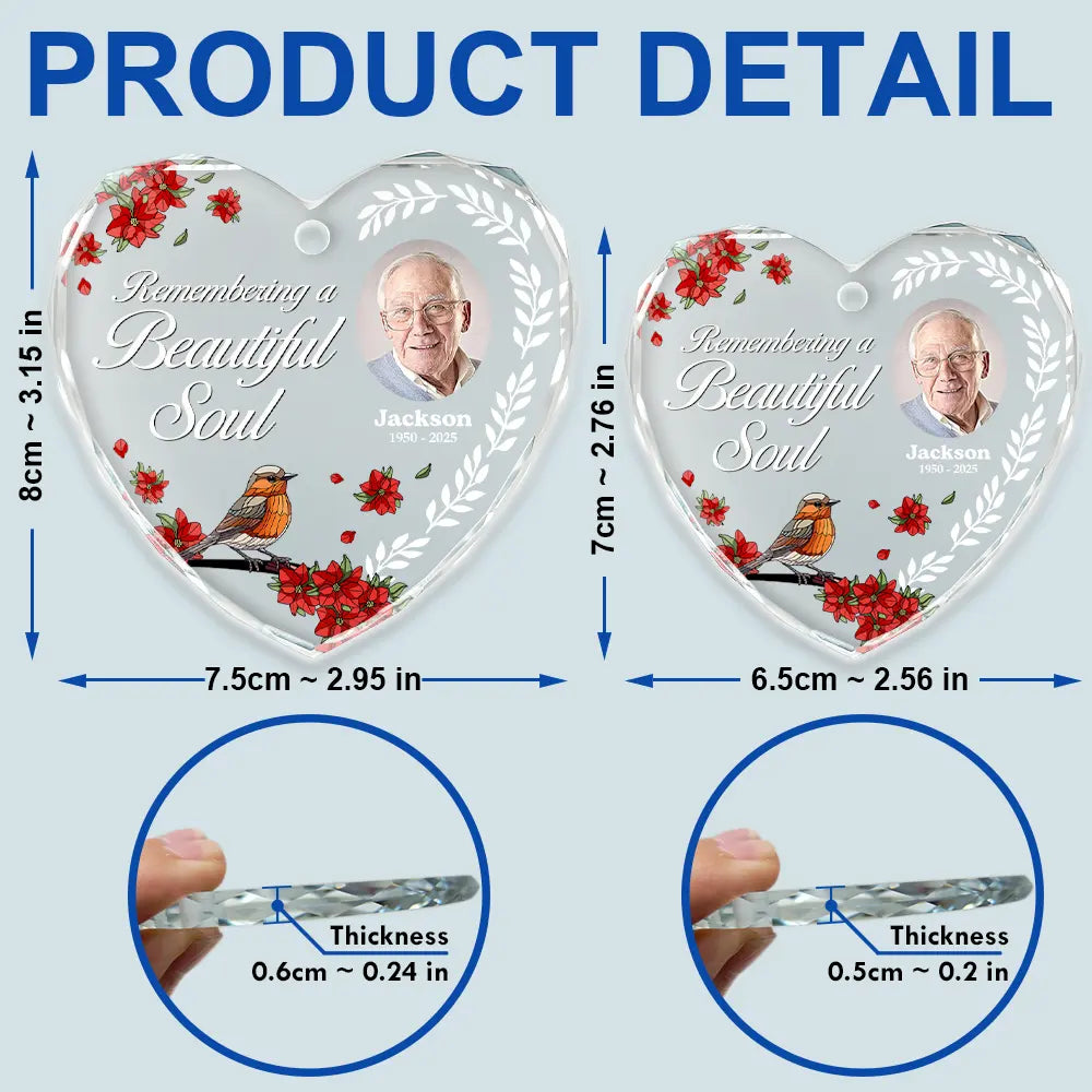 Gift For Wife,Gift For Women,Gift For Men,Gift For Husband,Christmas,Love,Gift For Daughter,Gift For Son,Gift For Mother,Gift For Father,Family,Custom Photo - Custom Photo Remembering A Beautiful Soul - Personalized Heart Shaped Glass Ornament