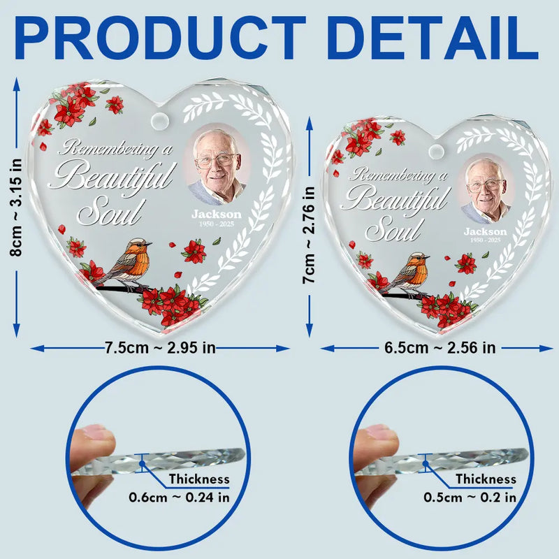 Gift For Wife,Gift For Women,Gift For Men,Gift For Husband,Christmas,Love,Gift For Daughter,Gift For Son,Gift For Mother,Gift For Father,Family,Custom Photo - Custom Photo Remembering A Beautiful Soul - Personalized Heart Shaped Glass Ornament