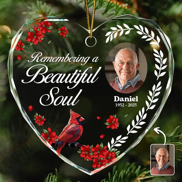 Gift For Wife,Gift For Women,Gift For Men,Gift For Husband,Christmas,Love,Gift For Daughter,Gift For Son,Gift For Mother,Gift For Father,Family,Custom Photo - Custom Photo Remembering A Beautiful Soul - Personalized Heart Shaped Glass Ornament