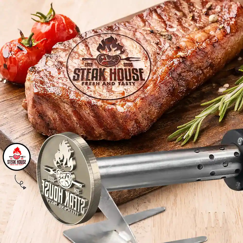 Happy, Gift For Yourself, Gift For Women, Gift For Men, Grilling - Custom Photo Restaurant Logo, Personal Brand Logo - Personalized Grilling Branding Stamp