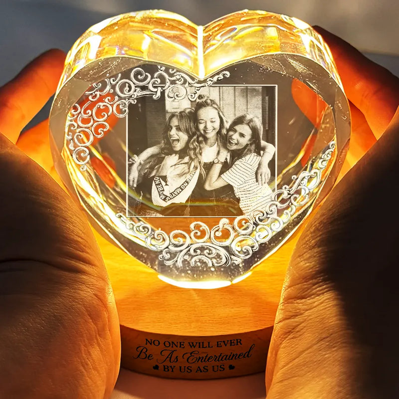 Gift For Bestie,Old Best friends,Gift For Sisters,Happy - Custom Photo Right In The Throat Bestie - Personalized Crystal Heart Shaped Lamp