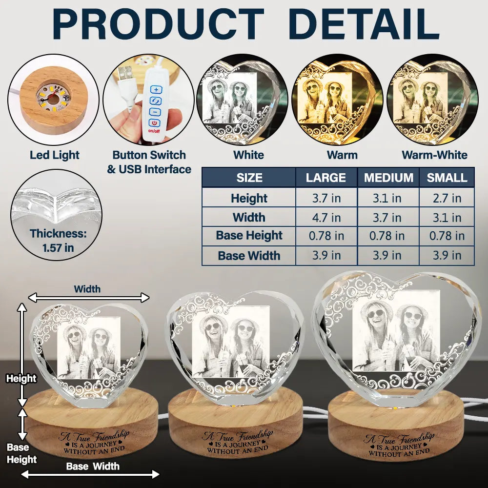 Gift For Bestie,Old Best friends,Gift For Sisters,Happy - Custom Photo Right In The Throat Bestie - Personalized Crystal Heart Shaped Lamp