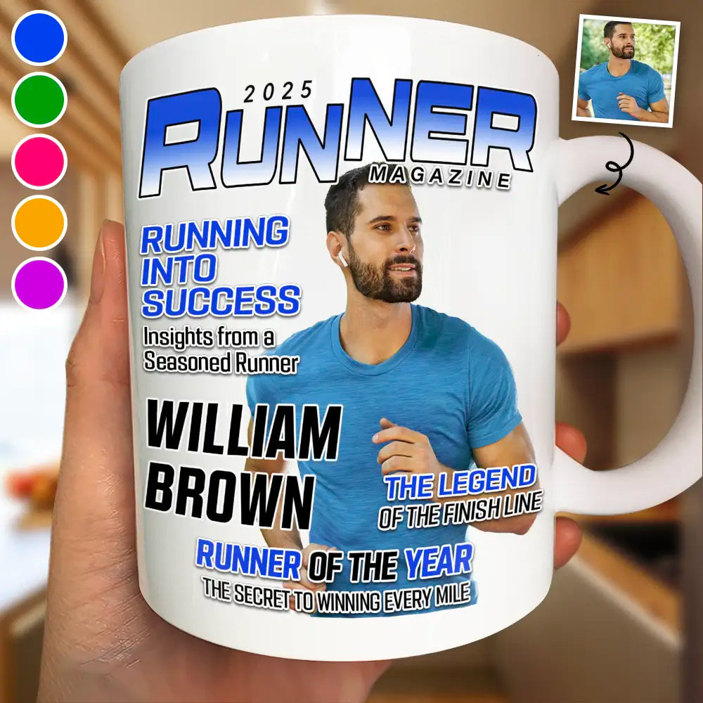 Gift For Yourself,Gift For Women,Gift For Men,Custom Photo,Happy - Custom Photo Runner Magazine - Personalized Mug