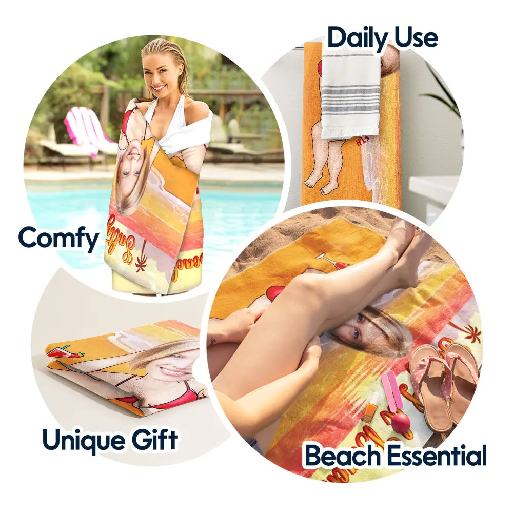 Gift For Wife, Gift For Yourself, Gift For Women, Gift For Sisters, Gift For Bestie, Beach, Happy - Custom Photo Salty Lil Beach - Personalized Beach Towel