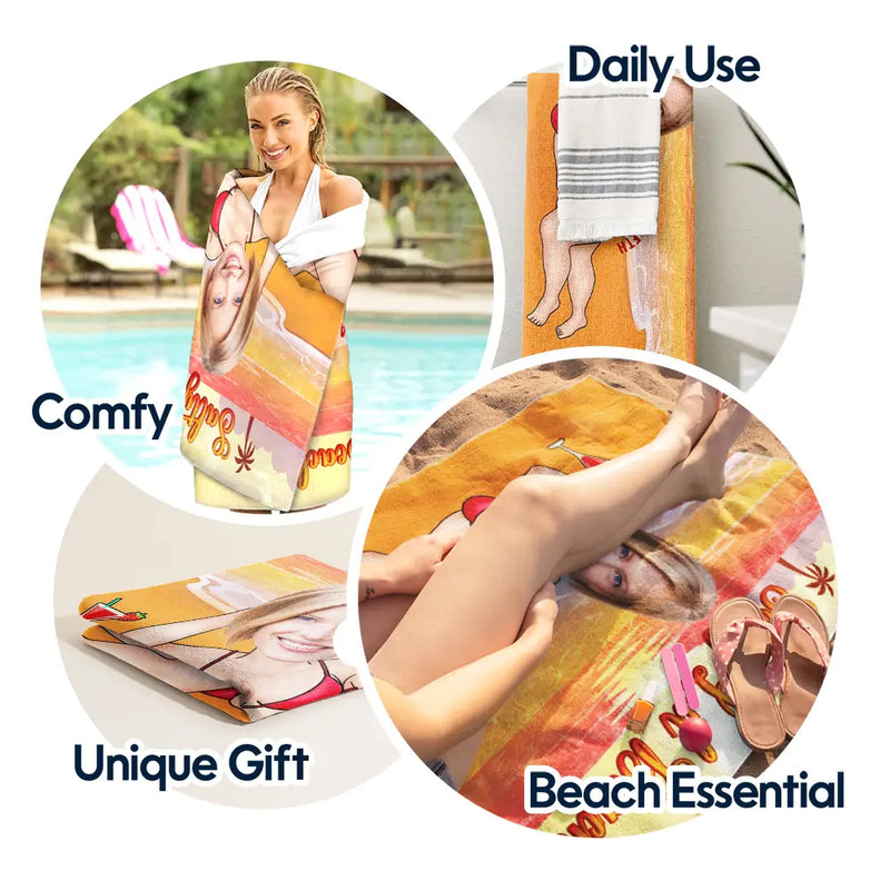 Gift For Wife, Gift For Yourself, Gift For Women, Gift For Sisters, Gift For Bestie, Beach, Happy - Custom Photo Salty Lil Beach - Personalized Beach Towel