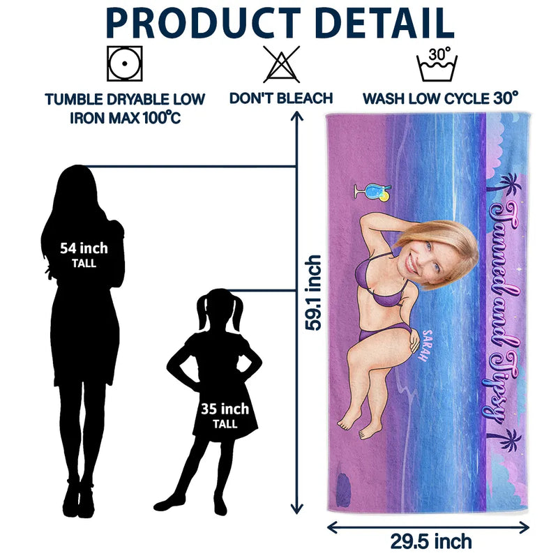 Gift For Wife, Gift For Yourself, Gift For Women, Gift For Sisters, Gift For Bestie, Beach, Happy - Custom Photo Salty Lil Beach - Personalized Beach Towel