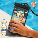 Gift For Women, Summer, Beach, Travel, Happy - Custom Photo Salty Lil Beach - Personalized Waterproof Phone Pouch