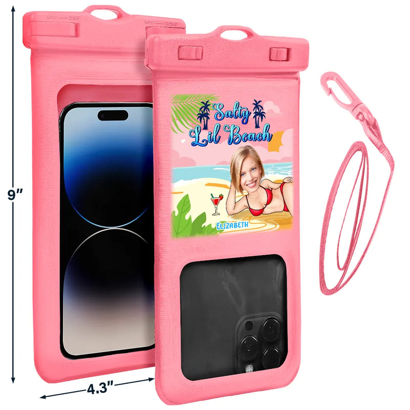 Gift For Women, Summer, Beach, Travel, Happy - Custom Photo Salty Lil Beach - Personalized Waterproof Phone Pouch