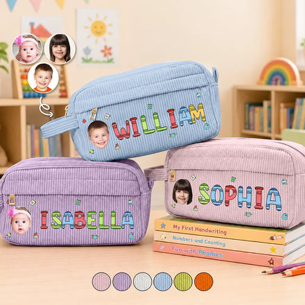 Custom Photo School Kids' Back To School - Personalized Corduroy Pencil Case