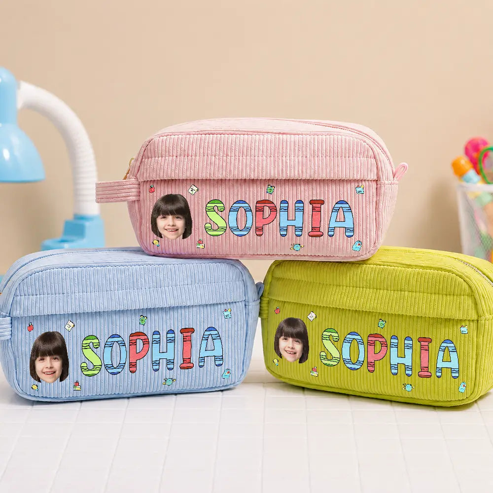 Back To School, Custom Photo, Gift For Kids, Confident, Cut-Face Photo - Custom Photo School Kids' Back To School - Personalized Corduroy Pencil Case