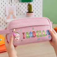 Back To School, Custom Photo, Gift For Kids, Confident, Cut-Face Photo - Custom Photo School Kids' Back To School - Personalized Corduroy Pencil Case