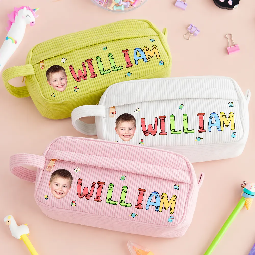 Back To School, Custom Photo, Gift For Kids, Confident, Cut-Face Photo - Custom Photo School Kids' Back To School - Personalized Corduroy Pencil Case
