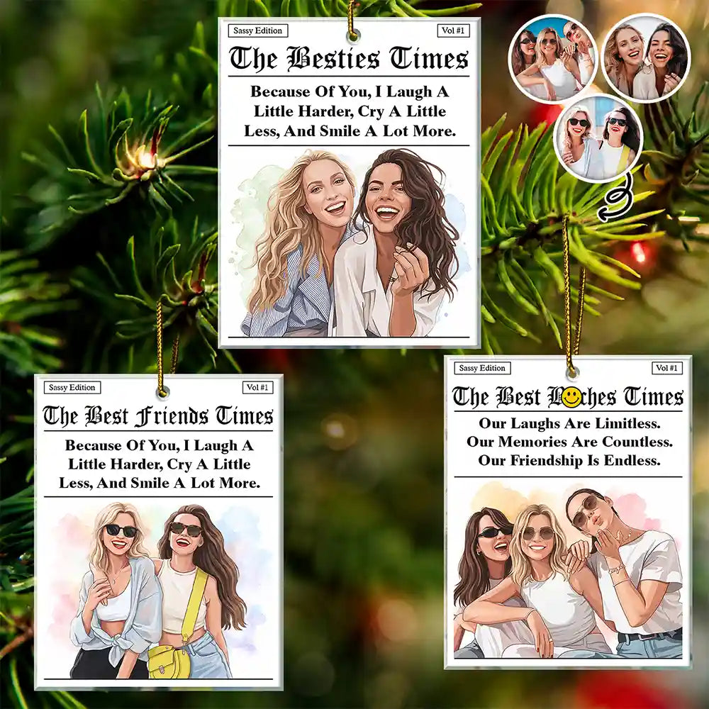 Art Design,Gift For Bestie,Christmas,Humorous,Photo - Semi Realistic Portrait - Custom Photo Semi Realistic Portrait Best Friends Funny Keepsake - Personalized Custom Shaped Acrylic Ornament