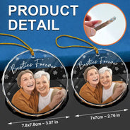 Art Design,Gift For Bestie,Christmas,Photo - Semi Realistic Portrait,Happy - Custom Photo Semi Realistic Portrait Besties Forever - Personalized Circle Glass Ornament