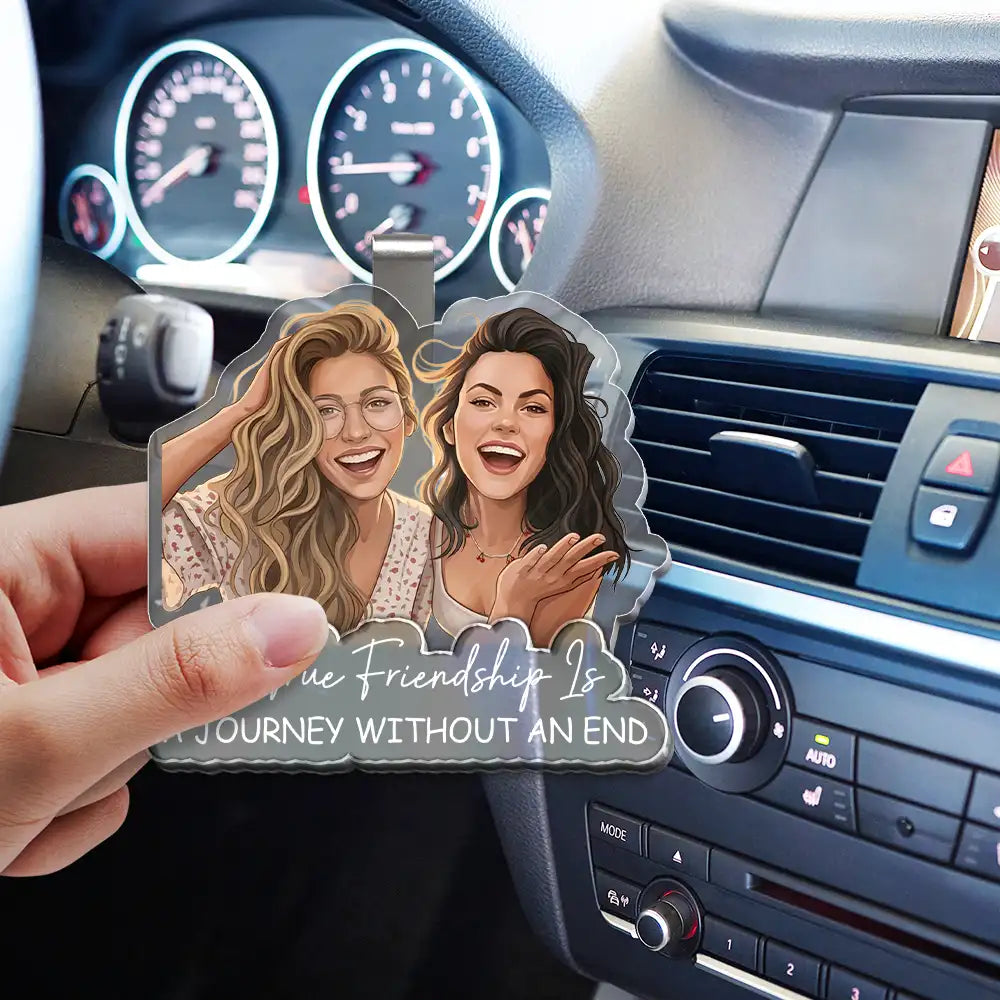 Art Design,Gift For Bestie,Humorous,Photo - Semi Realistic Portrait - Custom Photo Semi Realistic Portrait Besties Forever - Personalized Custom Shaped Acrylic Car Visor Clip