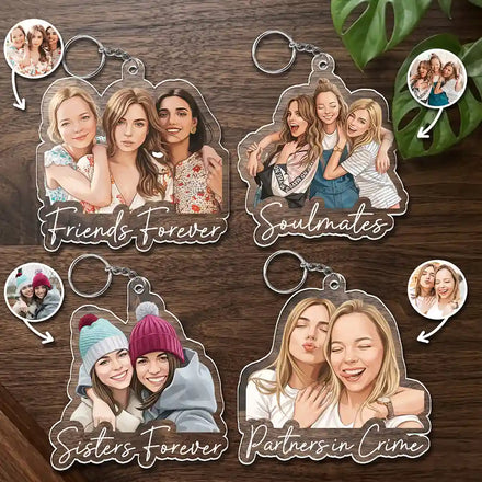 Custom Photo Semi Realistic Portrait Besties Forever - Personalized Acrylic Keychain