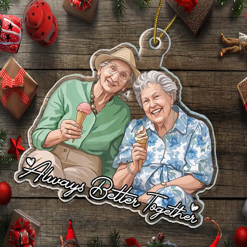 First Christmas,Art Design,Gift For Bestie,Playful,Christmas,Photo - Semi Realistic Portrait - Custom Photo Semi Realistic Portrait Besties Friend Forever Together - Personalized Custom Shaped Acrylic Ornament