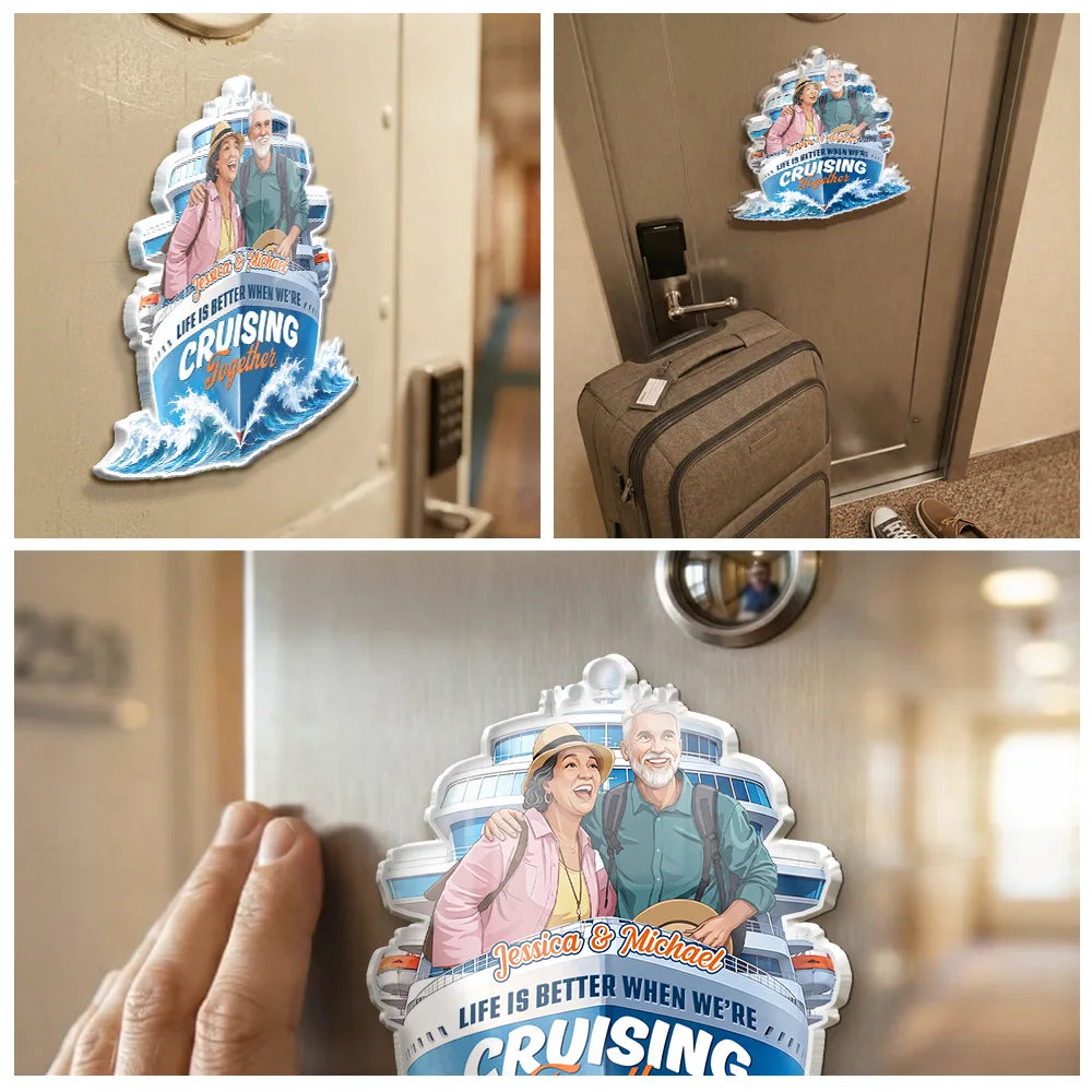 Top Market,Art Design,Cruising,Summer,Gift For Couples,Photo - Semi Realistic Portrait,Happy - Custom Photo Semi Realistic Portrait Cruise Partners For Life - Personalized Acrylic Magnet