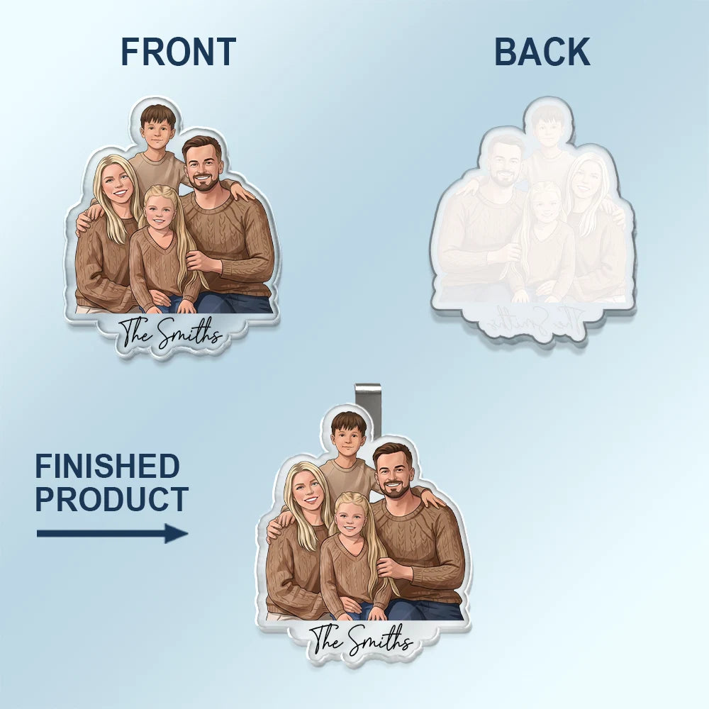 Custom Photo, Art Design, Family, Adorable, Photo - Semi Realistic Portrait - Custom Photo Semi Realistic Portrait Family Couple Pet Lovers Portrait - Personalized Custom Shaped Acrylic Car Visor Clip