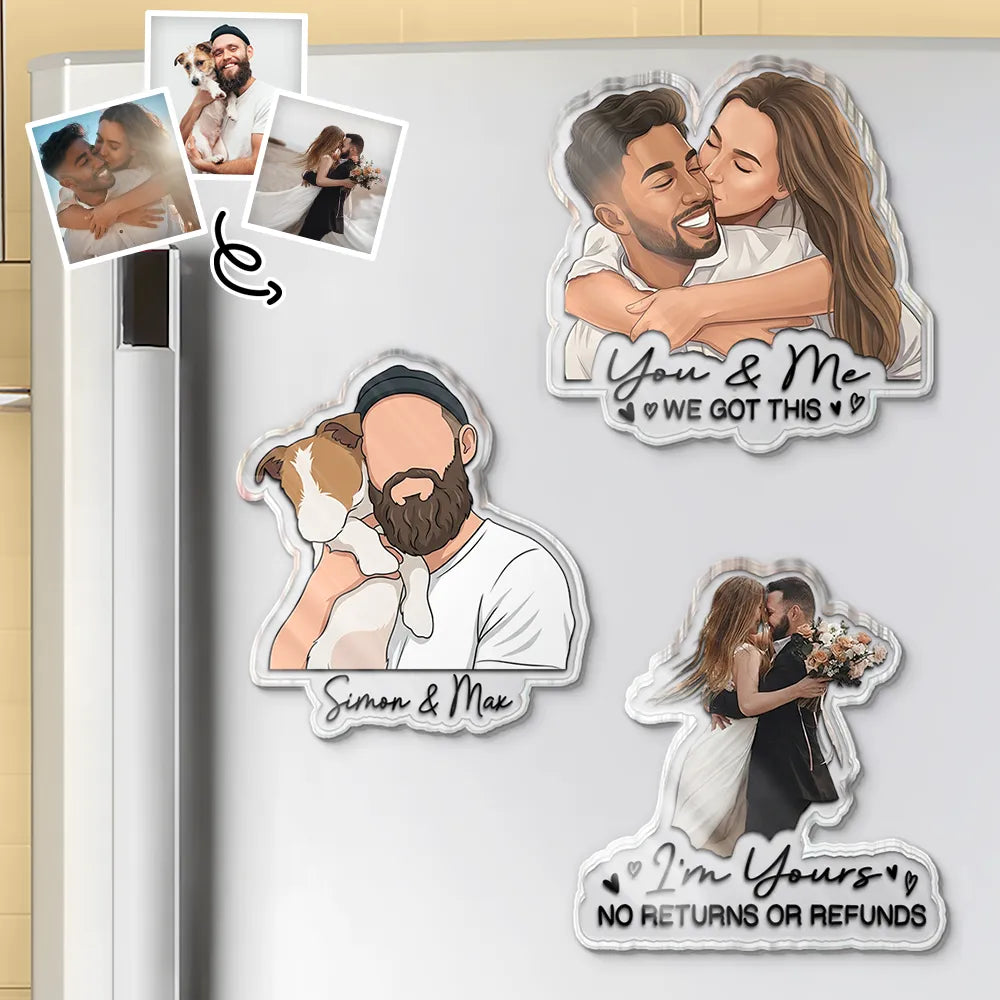 Custom Photo Semi Realistic Portrait Family Couple Pet Lovers Portrait - Personalized Acrylic Magnet
