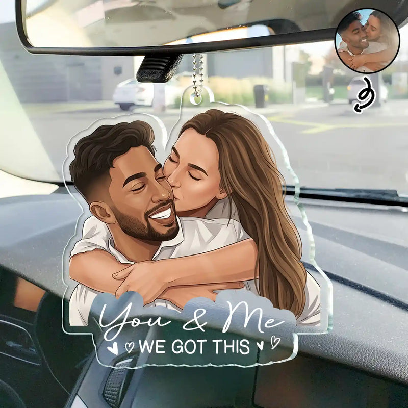 Custom Photo,Art Design,Family,Adorable,Photo - Semi Realistic Portrait - Custom Photo Semi Realistic Portrait Family Couple Pet Lovers Portrait - Personalized Acrylic Car Hanger