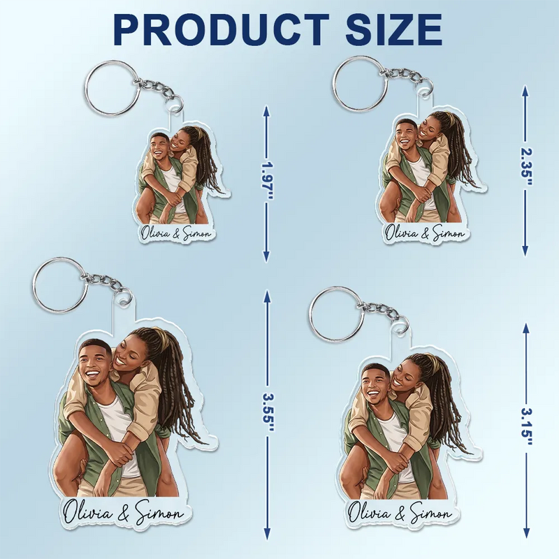Custom Photo, Art Design, Family, Adorable, Photo - Semi Realistic Portrait - Custom Photo Semi Realistic Portrait Family Couple Pet Lovers Portrait - Personalized Acrylic Keychain