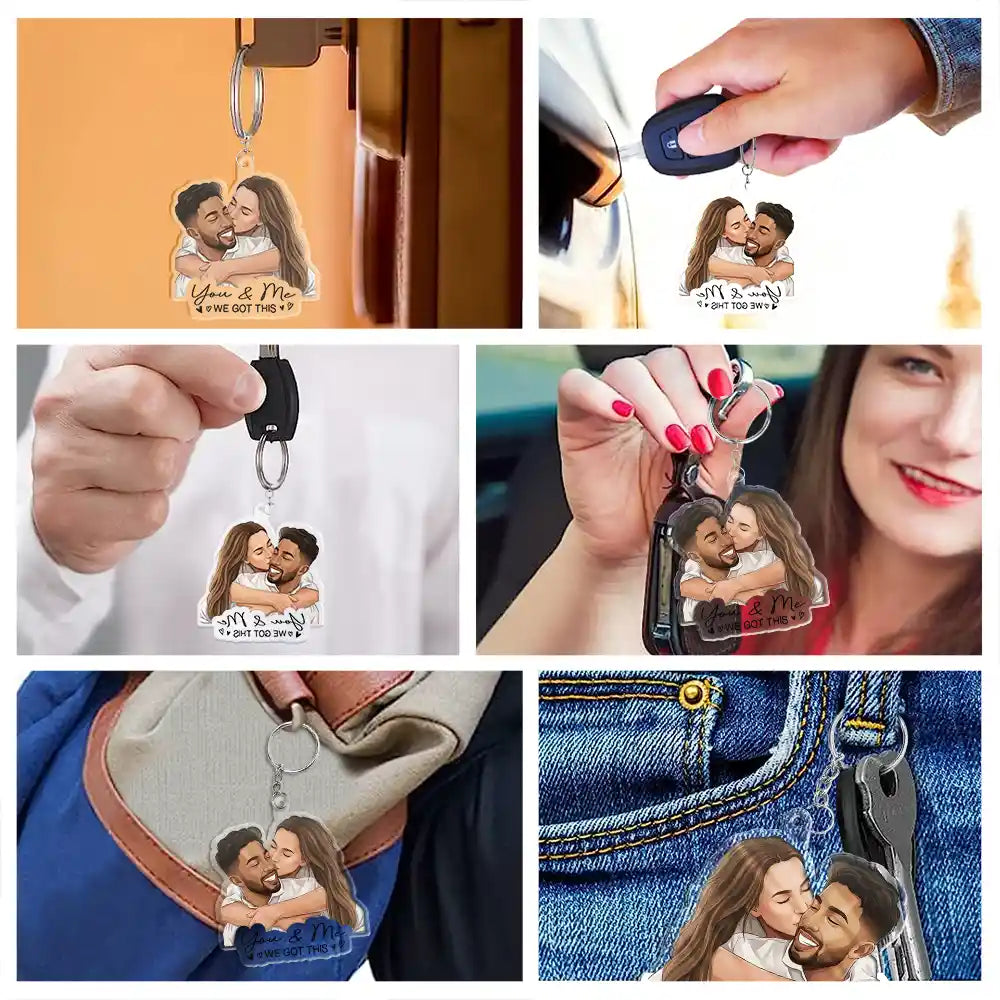 Custom Photo, Art Design, Family, Adorable, Photo - Semi Realistic Portrait - Custom Photo Semi Realistic Portrait Family Couple Pet Lovers Portrait - Personalized Acrylic Keychain